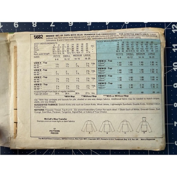 McCalls Carefree Pattern 5682 Misses' Set Of Tops w Embroidery TSF Sz 6-8 Petite - Picture 3 of 5